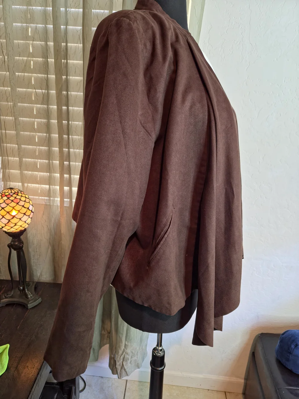 Vintage Fashion Bug Chocolate Brown Faux Suede
Drape Front Jacket EUC #0405 - Picture 3 of 9